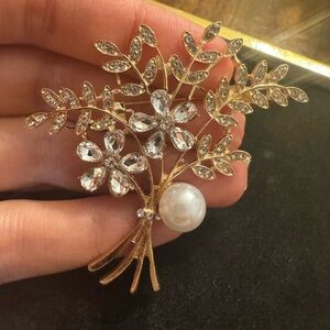 Gold and Silver Leaf Brooch with Pearl